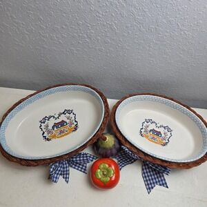 Vintage Teamson 1995 Oval Baking Casserole‎ Dishes Farmhouse Cottage Set of 2